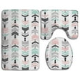 thumbnail image 1 of CHAPLLE Chevron Pink Mint Grey Charcoal 3 Piece Bathroom Rugs Set Bath Rug Contour Mat and Toilet Lid Cover, 1 of 2