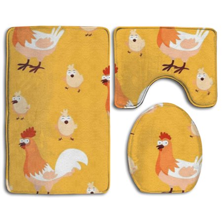 CHAPLLE Chicken Chick 3 Piece Bathroom Rugs Set Bath Rug Contour Mat and Toilet Lid Cover