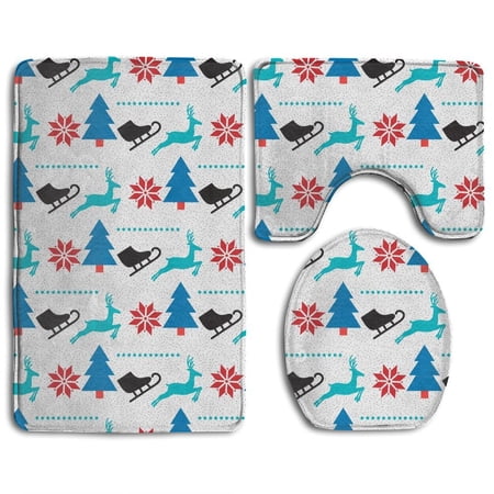 CHAPLLE Chrismas Desgin 3 Piece Bathroom Rugs Set Bath Rug Contour Mat and Toilet Lid Cover