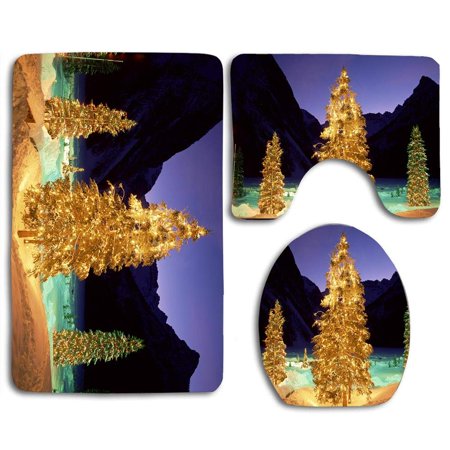 CHAPLLE Christmas Tree Amazing Night 3 Piece Bathroom Rugs Set Bath Rug Contour Mat and Toilet Lid Cover