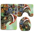 thumbnail image 1 of CHAPLLE Christmas Tree Cat Gifts Decors Trees 3 Piece Bathroom Rugs Set Bath Rug Contour Mat and Toilet Lid Cover, 1 of 2