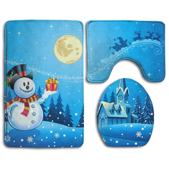 CHAPLLE Christmas at Night 3 Piece Bathroom Rugs Set Bath Rug Contour Mat and Toilet Lid Cover