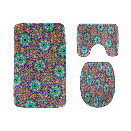 CHAPLLE Circles and Hand-Drawn Shapes 3 Piece Bathroom Rugs Set Bath Rug Contour Mat and Toilet Lid Cover