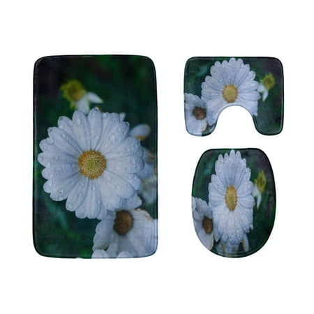 CHAPLLE Closeup Beautiful Flowers 3 Piece Bathroom Rugs Set Bath Rug Contour Mat and Toilet Lid Cover
