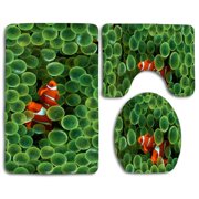 CHAPLLE Clown Fish 3 Piece Bathroom Rugs Set Bath Rug Contour Mat and Toilet Lid Cover