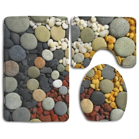 CHAPLLE Cobblestone Spinning Circle 3 Piece Bathroom Rugs Set Bath Rug Contour Mat and Toilet Lid Cover