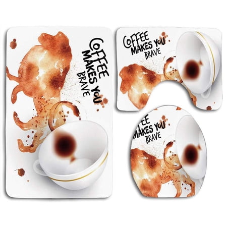 CHAPLLE Coffee Be Brave Courageous Inspiration Motivation Nature Wild Lion Burnt Sienna 3 Piece Bathroom Rugs Set Bath Rug Contour Mat and Toilet Lid Cover