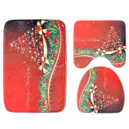 CHAPLLE Color Christmas 3 Piece Bathroom Rugs Set Bath Rug Contour Mat and Toilet Lid Cover