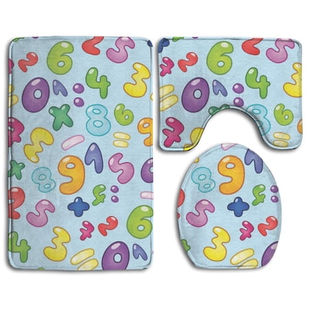 CHAPLLE Color Numbers Maths 3 Piece Bathroom Rugs Set Bath Rug Contour Mat and Toilet Lid Cover
