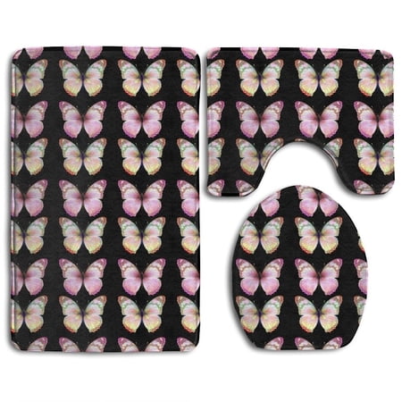 CHAPLLE Colorful Butterfles 3 Piece Bathroom Rugs Set Bath Rug Contour Mat and Toilet Lid Cover