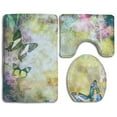 thumbnail image 1 of CHAPLLE Colorful Butterfly Flying 3 Piece Bathroom Rugs Set Bath Rug Contour Mat and Toilet Lid Cover, 1 of 2