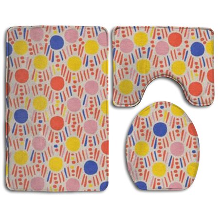 CHAPLLE Colorful Dots 3 Piece Bathroom Rugs Set Bath Rug Contour Mat and Toilet Lid Cover