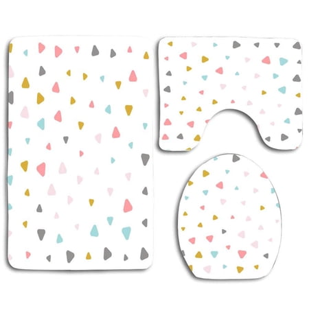 CHAPLLE Colorful Pastel Triangle 3 Piece Bathroom Rugs Set Bath Rug Contour Mat and Toilet Lid Cover