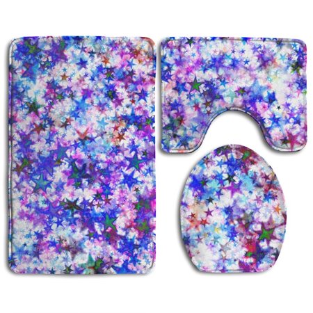 CHAPLLE Colorful Stars 3 Piece Bathroom Rugs Set Bath Rug Contour Mat and Toilet Lid Cover