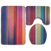 CHAPLLE Colorful Stripes 3 Piece Bathroom Rugs Set Bath Rug Contour Mat and Toilet Lid Cover
