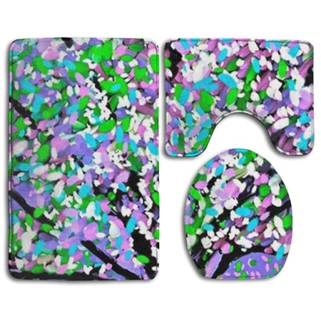 CHAPLLE Colorful Tree Painting 3 Piece Bathroom Rugs Set Bath Rug Contour Mat and Toilet Lid Cover
