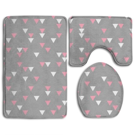 CHAPLLE Colorful Triangles 3 Piece Bathroom Rugs Set Bath Rug Contour Mat and Toilet Lid Cover
