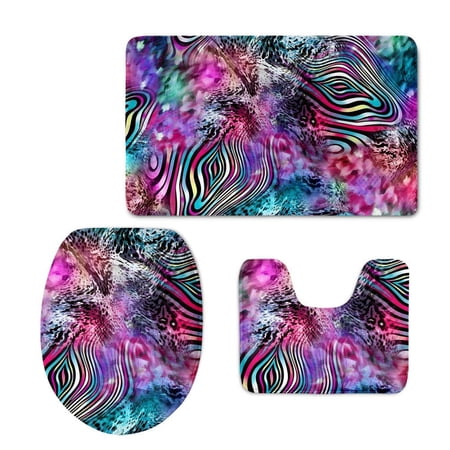 CHAPLLE Colorful Zebra Striped 3 Piece Bathroom Rugs Set Bath Rug Contour Mat and Toilet Lid Cover