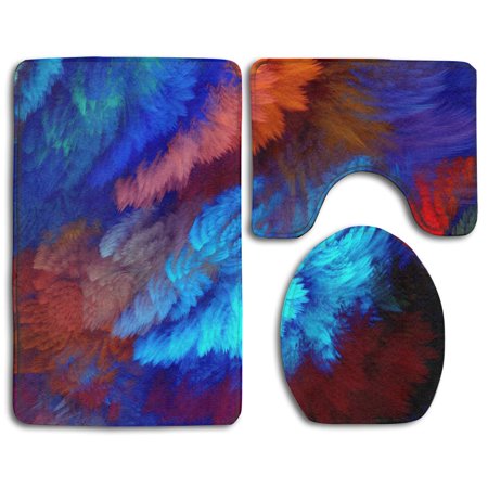 CHAPLLE Colour Storm 3 Piece Bathroom Rugs Set Bath Rug Contour Mat and Toilet Lid Cover