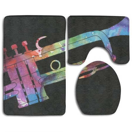 CHAPLLE Colourful Trumpet Music 3 Piece Bathroom Rugs Set Bath Rug Contour Mat and Toilet Lid Cover