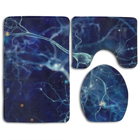 CHAPLLE Conceptual Neuron Cells Glowing Link Knots Abstract Dark Space High 3 Piece Bathroom Rugs Set Bath Rug Contour Mat and Toilet Lid Cover