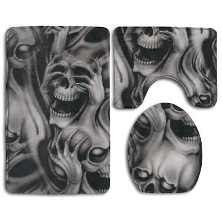 CHAPLLE Cool Evil Skull 3 Piece Bathroom Rugs Set Bath Rug Contour Mat and Toilet Lid Cover