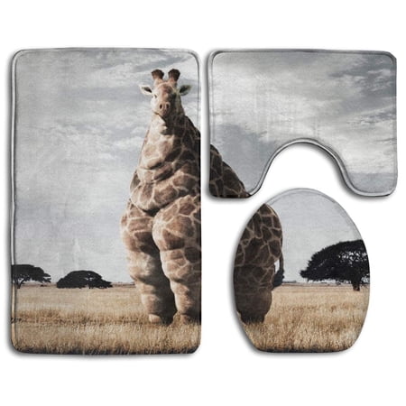 CHAPLLE Cool Funny Giraffe 3 Piece Bathroom Rugs Set Bath Rug Contour Mat and Toilet Lid Cover