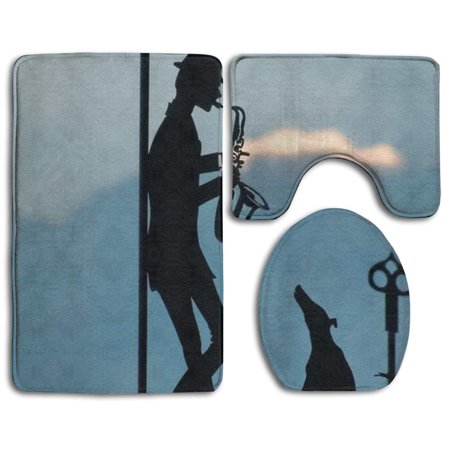 CHAPLLE Cool Jazz 3 Piece Bathroom Rugs Set Bath Rug Contour Mat and Toilet Lid Cover