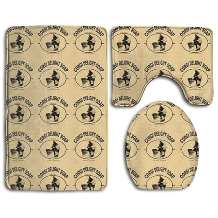 CHAPLLE Corgi Delight Soap 3 Piece Bathroom Rugs Set Bath Rug Contour Mat and Toilet Lid Cover