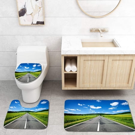 CHAPLLE Country Highway 3 Piece Bathroom Rugs Set Bath Rug Contour Mat and Toilet Lid Cover