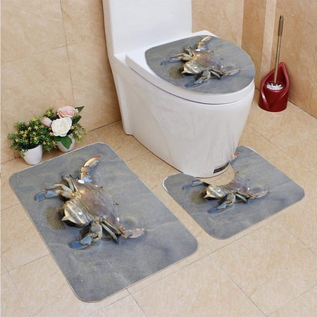 CHAPLLE Crab Barnacles 3 Piece Bathroom Rugs Set Bath Rug Contour Mat and Toilet Lid Cover
