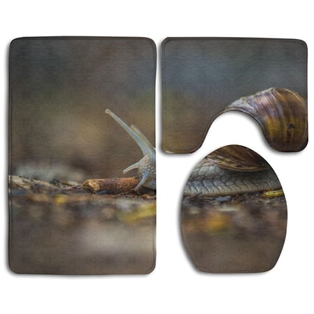 CHAPLLE Crawling Grey Snail 3 Piece Bathroom Rugs Set Bath Rug Contour Mat and Toilet Lid Cover