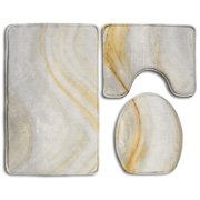 CHAPLLE Creative Abstract Acrylic Painted Waves Beautiful Marble Texture 3 Piece Bathroom Rugs Set Bath Rug Contour Mat and Toilet Lid Cover