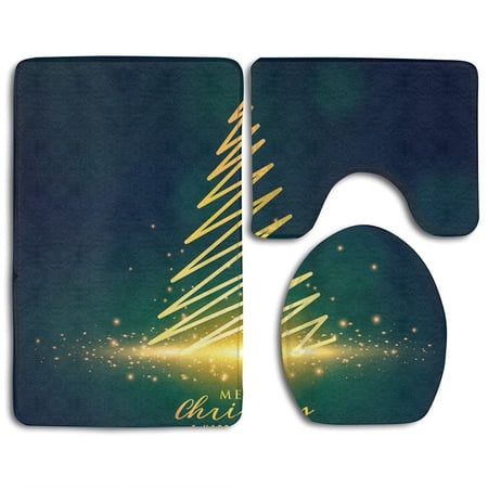 CHAPLLE Creative Christmas Tree 3 Piece Bathroom Rugs Set Bath Rug Contour Mat and Toilet Lid Cover