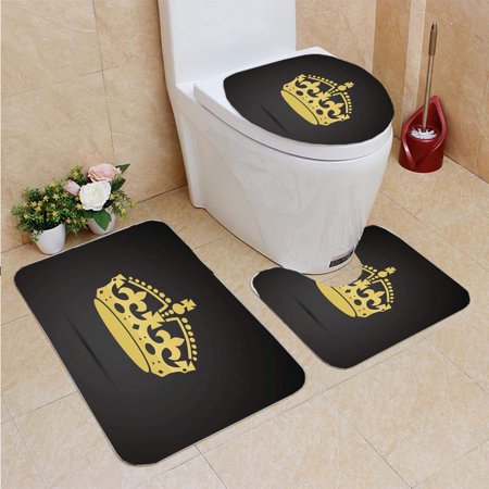 CHAPLLE Crown icon 3 Piece Bathroom Rugs Set Bath Rug Contour Mat and Toilet Lid Cover