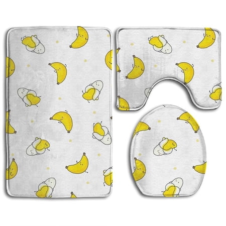 CHAPLLE Cute Banana 3 Piece Bathroom Rugs Set Bath Rug Contour Mat and Toilet Lid Cover