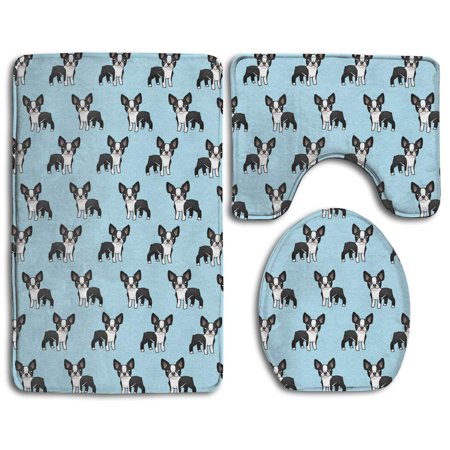 CHAPLLE Cute Boston Terrier My Best Friend 3 Piece Bathroom Rugs Set Bath Rug Contour Mat and Toilet Lid Cover