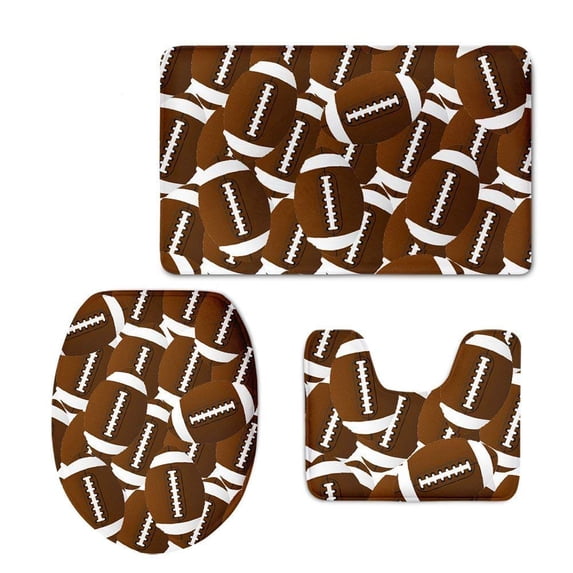 CHAPLLE Cute Brown Football Puzzle 3 Piece Bathroom Rugs Set Bath Rug Contour Mat and Toilet Lid Cover