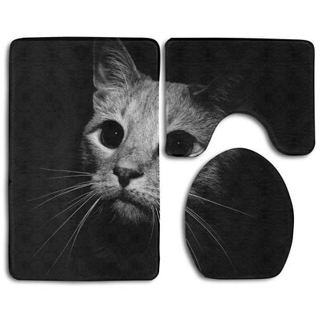 CHAPLLE Cute Cat in Dark Night 3 Piece Bathroom Rugs Set Bath Rug Contour Mat and Toilet Lid Cover