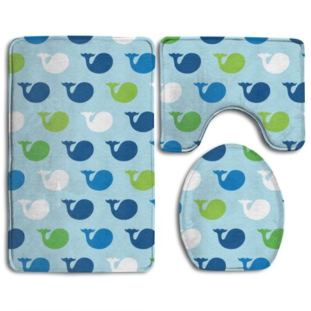 CHAPLLE Cute Colorful Whale 3 Piece Bathroom Rugs Set Bath Rug Contour Mat and Toilet Lid Cover