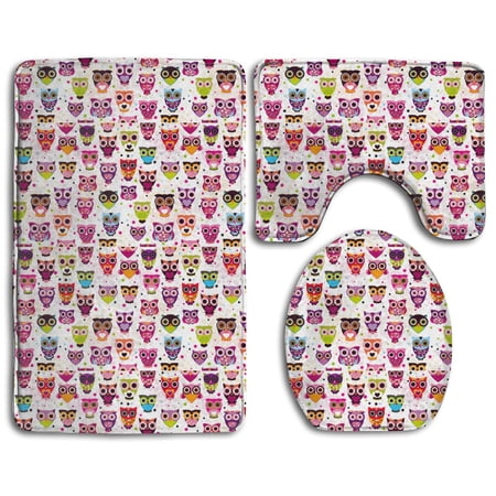 CHAPLLE Cute Cool Owl 3 Piece Bathroom Rugs Set Bath Rug Contour Mat and Toilet Lid Cover