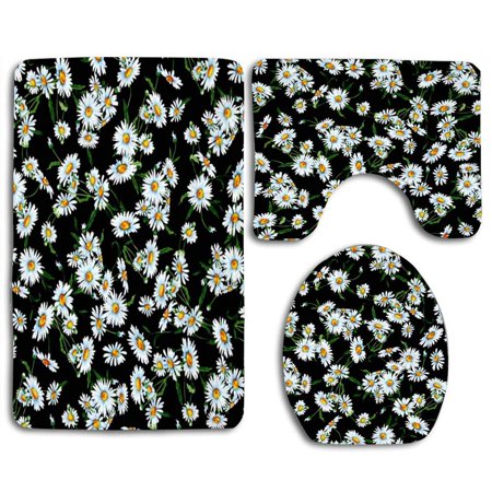 CHAPLLE Cute Daisy 3 Piece Bathroom Rugs Set Bath Rug Contour Mat and Toilet Lid Cover