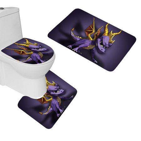 CHAPLLE Cute Dragon 3 Piece Bathroom Rugs Set Bath Rug Contour Mat and Toilet Lid Cover