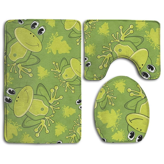 CHAPLLE Cute Frog 3 Piece Bathroom Rugs Set Bath Rug Contour Mat and Toilet Lid Cover