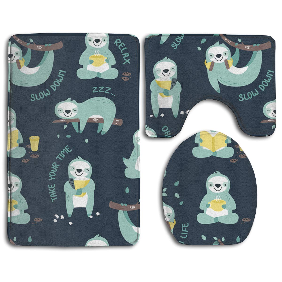 CHAPLLE Cute Lazy Funny Sloths 3 Piece Bathroom Rugs Set Bath Rug