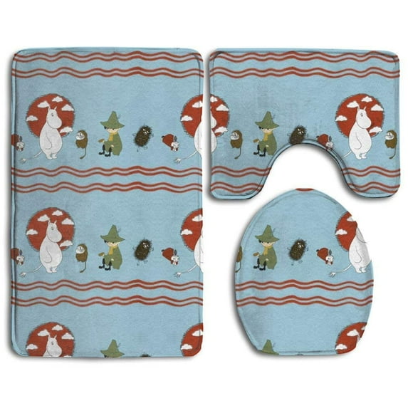 CHAPLLE Cute Moomin 3 Piece Bathroom Rugs Set Bath Rug Contour Mat and Toilet Lid Cover