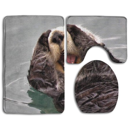 CHAPLLE Cute Otter 3 Piece Bathroom Rugs Set Bath Rug Contour Mat and Toilet Lid Cover