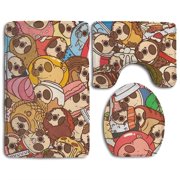 CHAPLLE Cute Pug Dog 3 Piece Bathroom Rugs Set Bath Rug Contour Mat and Toilet Lid Cover