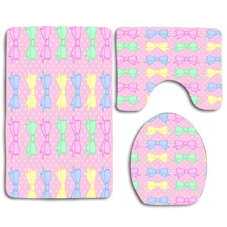 CHAPLLE Cute Rainbow Bows 3 Piece Bathroom Rugs Set Bath Rug Contour Mat and Toilet Lid Cover