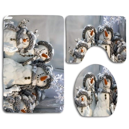 CHAPLLE Cute Snowman 3 Piece Bathroom Rugs Set Bath Rug Contour Mat and Toilet Lid Cover